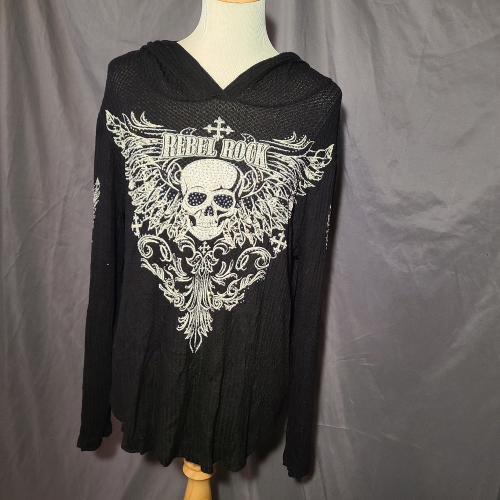 Black Rebel Rock Hoodie with Skull Design